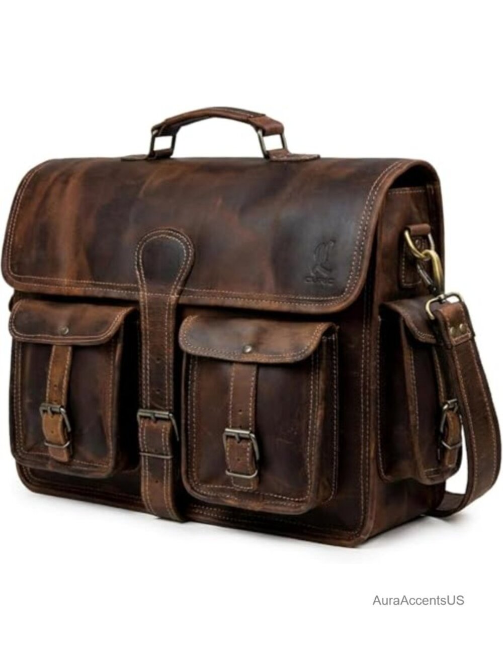 Full-Grain Leather Briefcase Messenger Bag Fits 17.5 Inch Laptop Work Bag